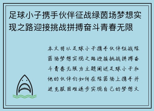 足球小子携手伙伴征战绿茵场梦想实现之路迎接挑战拼搏奋斗青春无限